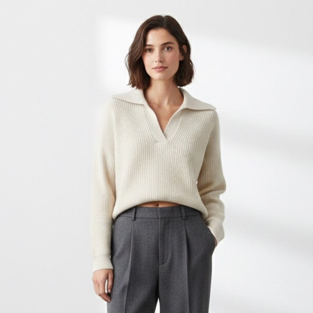 🦝 🇰🇷 Raust Raccoon Wool Blend Oversized Cropped Cream Sweater Minimalist Chic